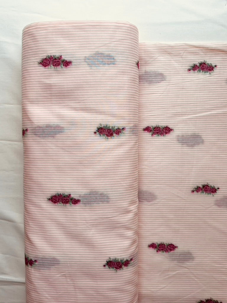 Embroidered Rose Pinstripe / Pink