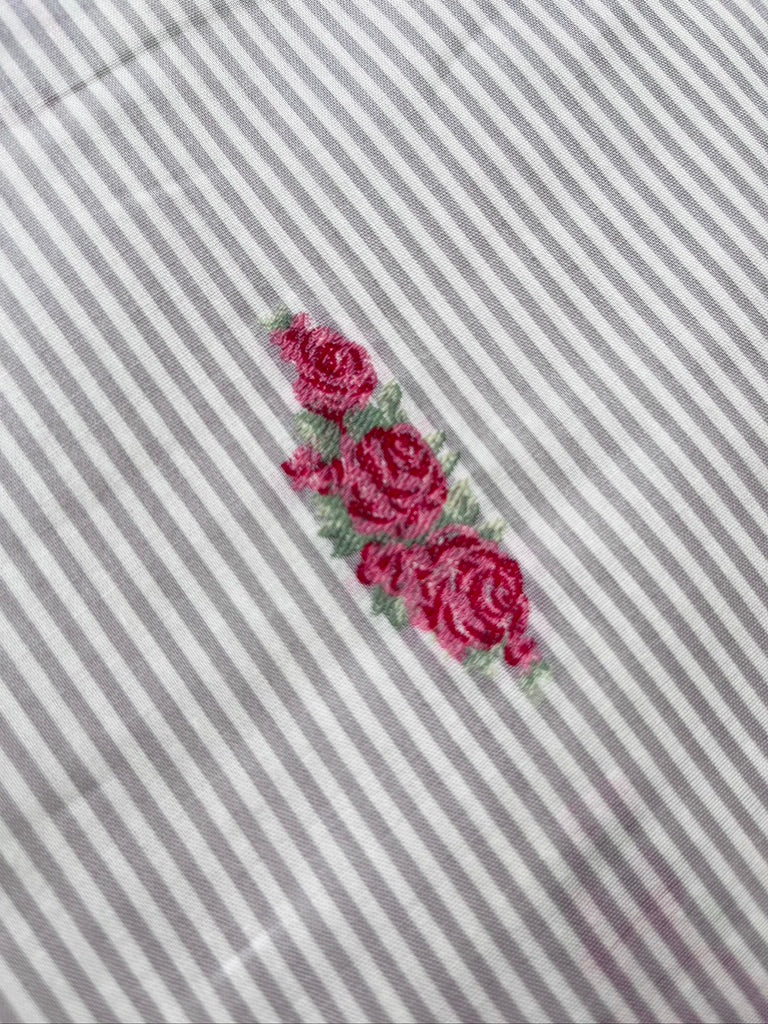 Embroidered Rose Pinstripe / Gray